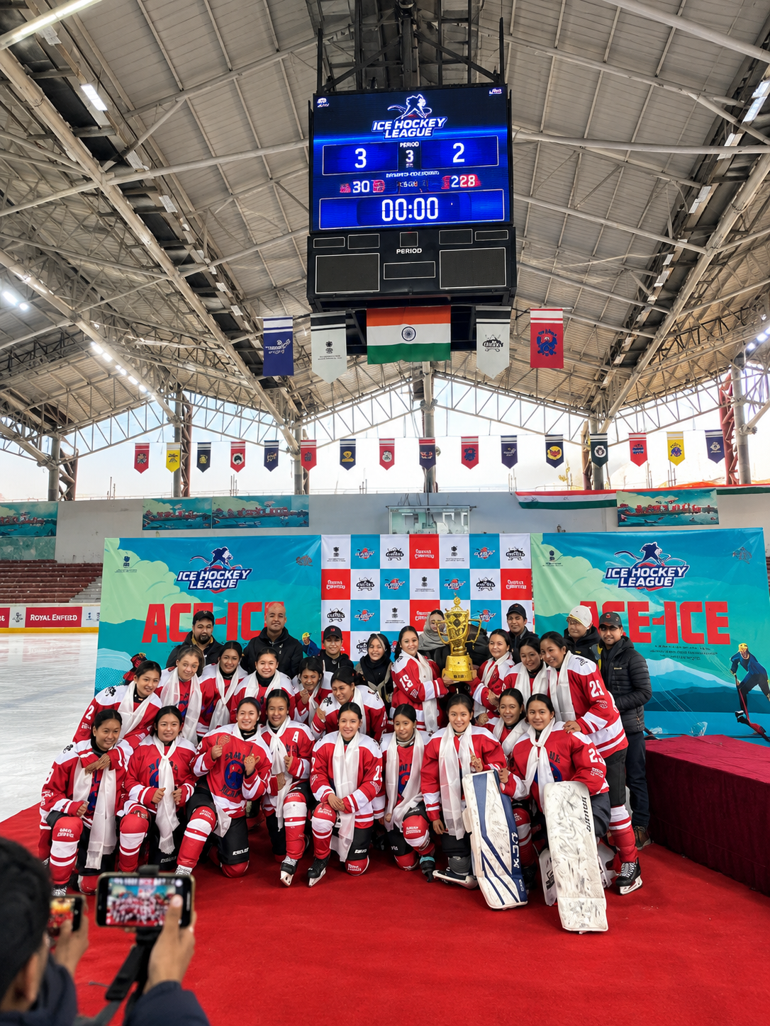 Ice hockey champions with trophy